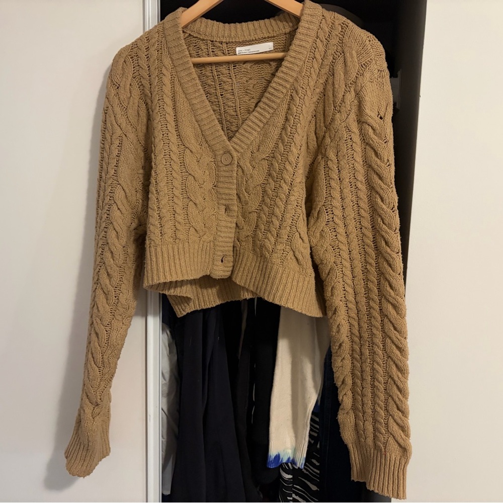 OAK + FORT Tan Cable Knit Cardigan